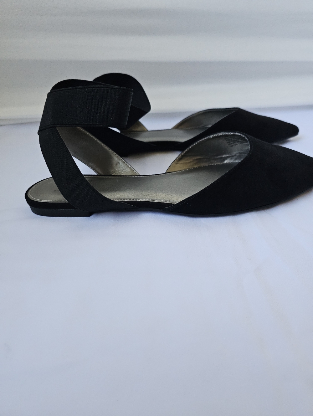 Worthington Black Faux Suede Pointed Toe Ankle Strap Flats - Chic & Minimalist - Picture 5 of 16